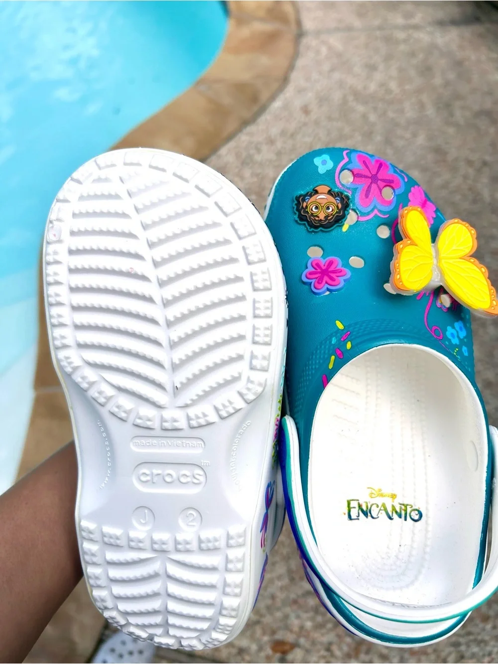 CROCS Kids Teal Water Clogs with Colorful Butterfly & Charm Accents
